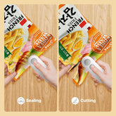 2-in-1 USB rechargeable heat sealing machine for sealing and opening plastic food storage bags.