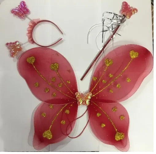 Kids Baby Fairy Wings Fashion Butterfly Wings Dress Up Party 3 pcs set (wing+Stick+ hairband) - black