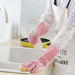 Long Reusable Dishwashing Gloves with Warm Fleece Lining – Extra Long Waterproof Rubber Cleaning Gloves, Anti-Slip, Heat Resistant for Kitchen, Laundry, and Household Use