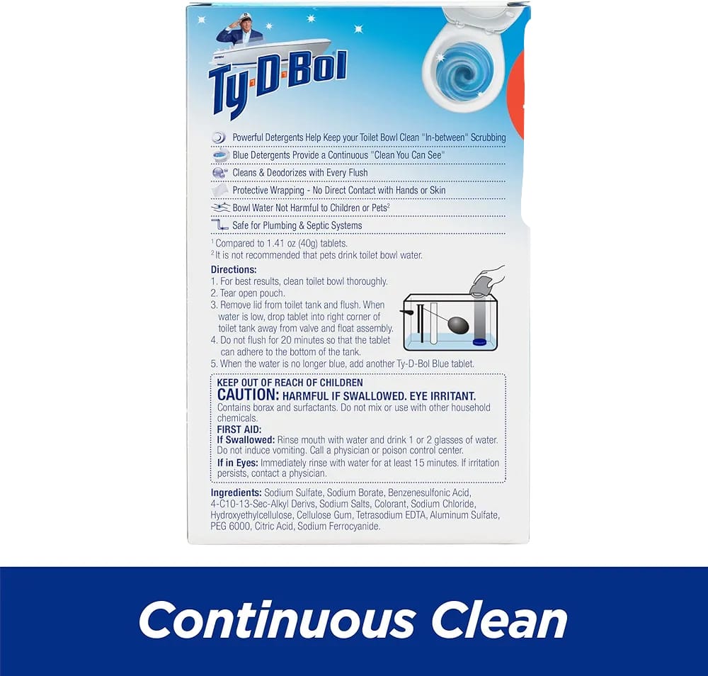 Ty-D-Bol In-Tank Blue Toilet Bowl Cleaner Tablets, Value Pack (10 Count) – Cleans, Deodorizes & Provides Continuous Blue Water Every Flush