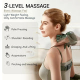 Woman receiving a massage with a device, featuring text on massage levels and techniques.