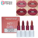 Heng Fang lipstick set with lip color swatches and packaging on a white background