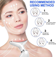 Facial massager device with usage instructions on a white background