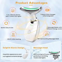 7-in-1 beauty device with LED lights and massage head on a light blue background