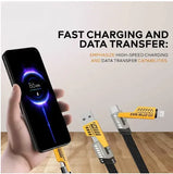 4-in-1 braided fast charging data cable for charging and syncing multiple compatible devices.