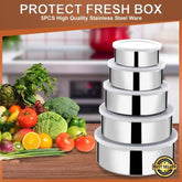 5-piece stainless steel mixing bowl set for mixing, serving, and preparing a variety of ingredients.