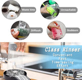 Product advertisement for a Class Rinser with images of cleaning challenges and its benefits.