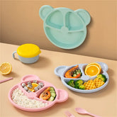 Bear-shaped 5-piece kids divided dinnerware set for fun, organized, and mess-free mealtimes.
