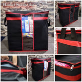 Black foldable blanket and wardrobe storage bag for organizing clothes, blankets, and bedding.