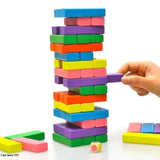 Classic wooden Jenga stacking block game with 54 pieces for family fun, skill building, and entertainment.