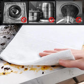 White paper towel being used to clean a spill on a surface with inset images showing improper cleaning methods.