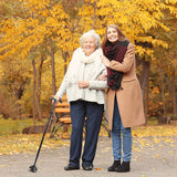 Folding aluminum walking stick with LED light for enhanced stability and visibility.