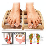 Feet using wooden foot massager roller with diamond spike texture for foot pain relief - heal aching feet acupressure foot reflexology chart - clear HD product image