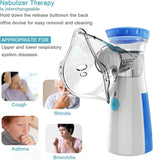 Nebulizer device with text on its uses and features, including images of people with respiratory issues.