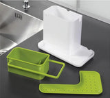 3-in-1 dish soap dispenser with built-in sponge holder for efficient kitchen organization.