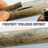Close-up of a welded metal rod with 'Perfect Welding Effect' text overlay.