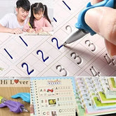 Collage of educational materials and tools for learning numbers and letters.