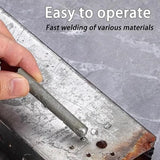 A close-up of a hand holding a metal rod against a metal surface, with overlaid text reading 'Easy to operate' and 'Fast welding of various materials.' This is not a clean product-only shot and not a measurement chart, color swatch, or instruction diagram; it functions as a promotional/demo image, so subject_type is best classified as Lifestyle because a real hand/body part is present.