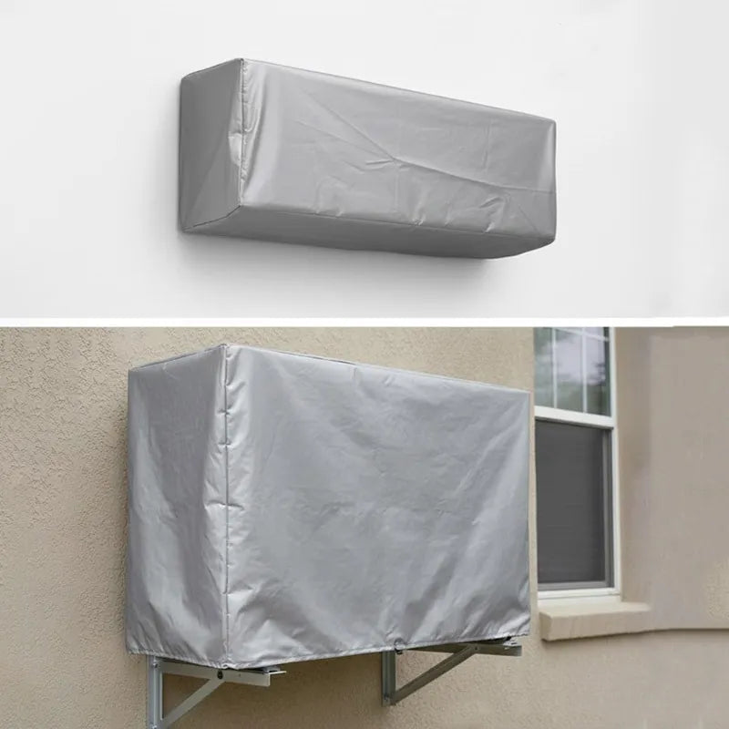 Non-woven dust-proof AC cover set with 2 pieces for protecting air conditioners from dust and dirt.