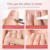 Steps for using a nail care product with text on a pink background