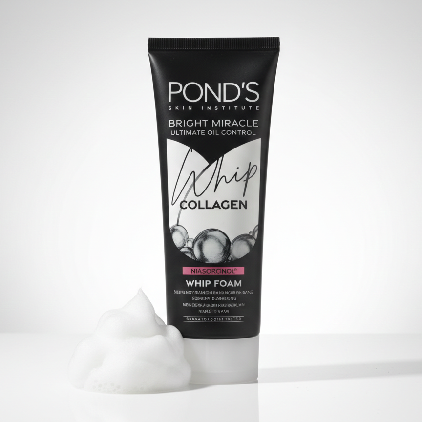 Pond's Whip Collagen foam packaging on a white background