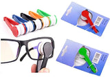 Eyeglass cleaning tools with colorful handles on a white background