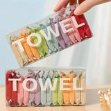 Portable compressed washcloth set with 14 disposable towels for convenient on-the-go cleaning.