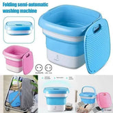 Collapsible washing machine with pink and blue options on a white background