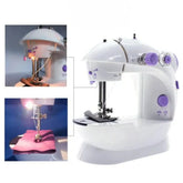 Portable mini electric sewing machine for basic stitching, repairs, and small sewing projects.