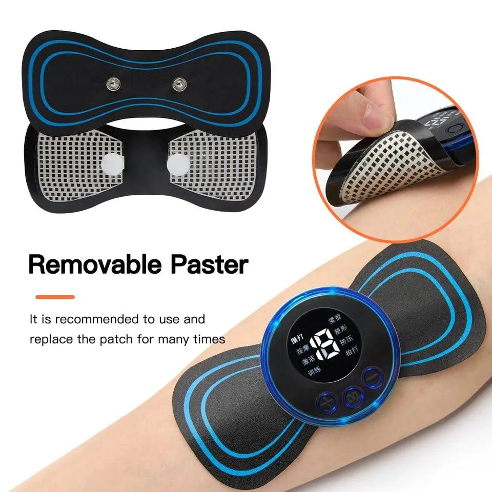 Electrodes with digital display on arm, showing 'Removable Paster' text.