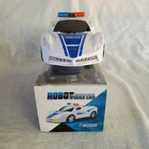 Transforming robot police car with lights and music for interactive play and imaginative adventures.