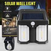 Solar wall light with motion sensor and packaging on a white background
