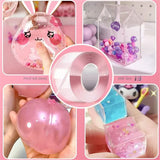 Collage of pink and clear squishy toys with various designs and packaging.