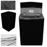 Black washing machine cover with water droplets and zipper details on a white background