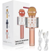 WS-858 wireless karaoke Bluetooth microphone for singing, music playback, and voice recording.