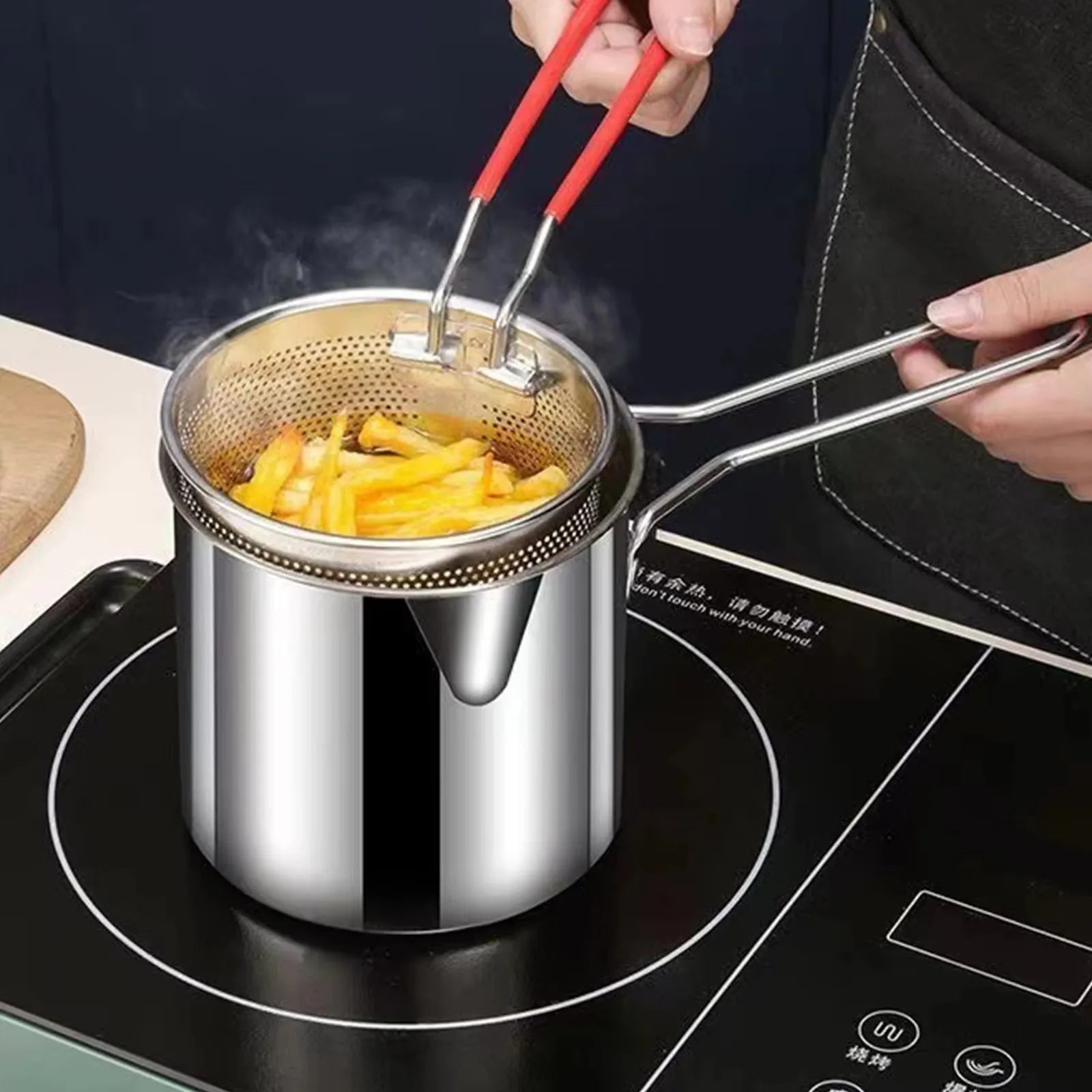 1.2L kitchen deep fryer pot made from durable stainless steel for home cooking.