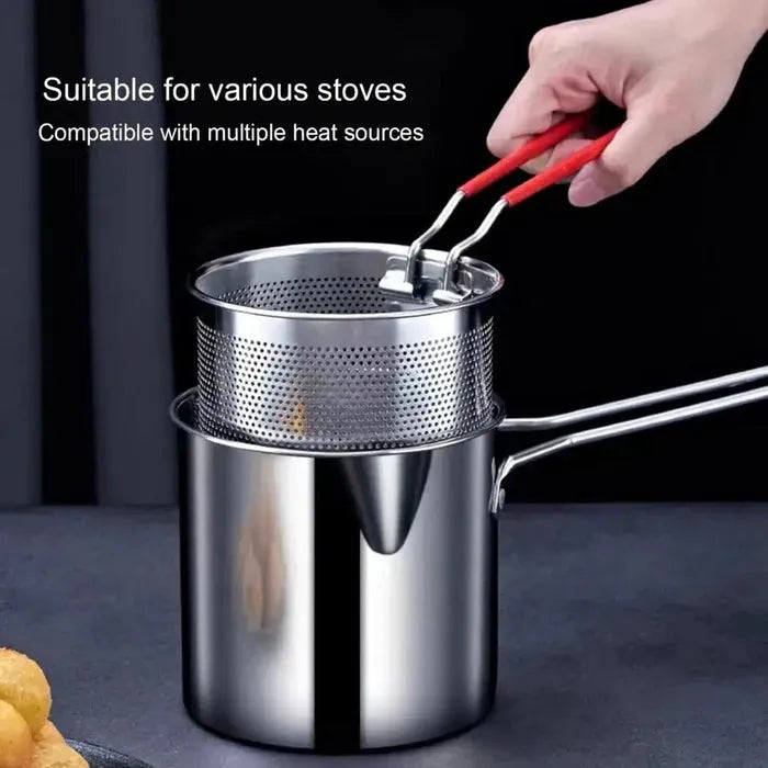 1.2L stainless steel frying pot designed for deep frying with even heat distribution.