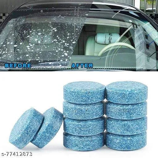 Car windshield cleaning tablets with 'Before' and 'After' comparison