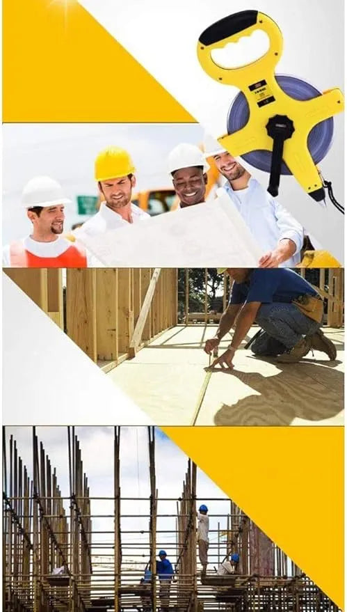 Professional 100M fiber measuring tape designed for construction, surveying, and landscaping.