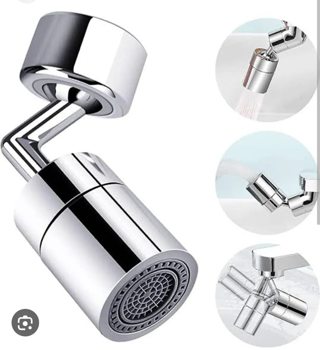Chrome kitchen faucet with multiple angles shown on a white background