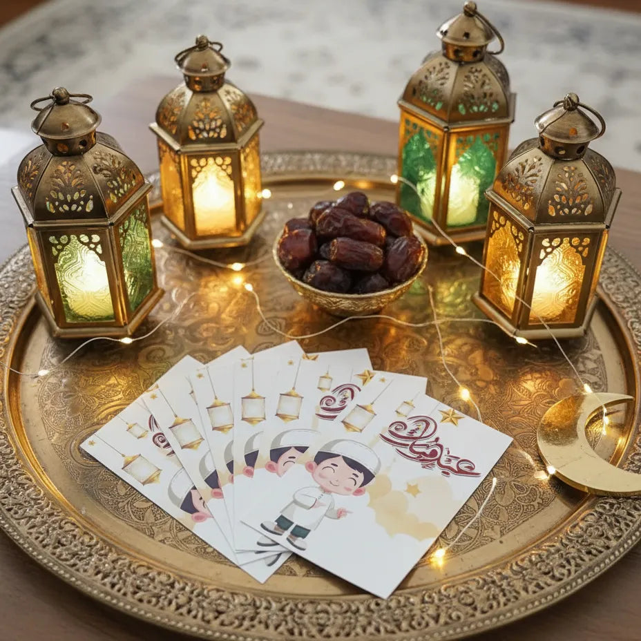 10-piece Eid greeting card pack featuring assorted designs for family and friends.