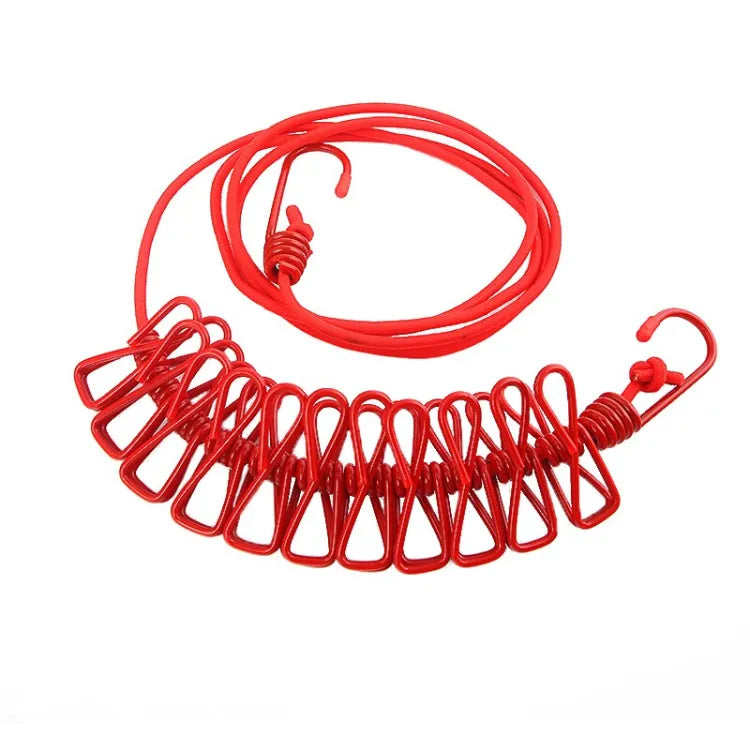 Red springy lanyard with hooks on a white background
