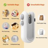 2-in-1 portable heat sealer with USB charging for resealing plastic bags quickly and easily.