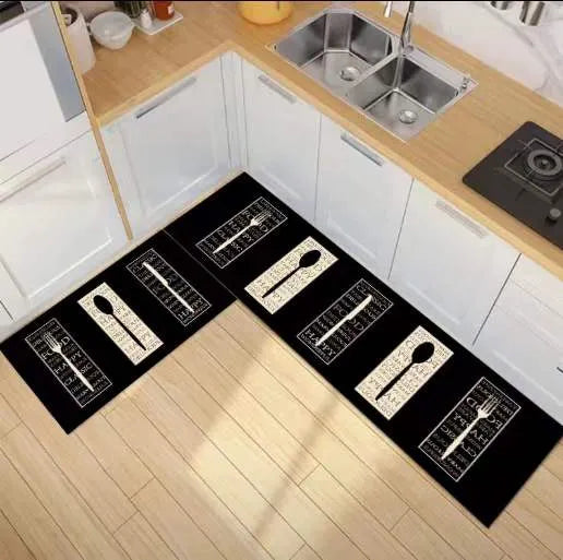 2-piece anti-slip floor mat set designed for bathrooms, kitchens, bedrooms, and entryways.