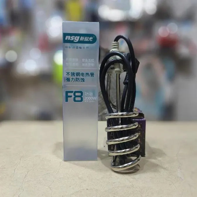 Electrical heating element with packaging labeled 'F8' on a blurred background