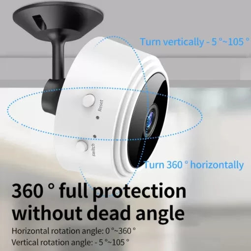 Ceiling-mounted security camera with 360-degree rotation