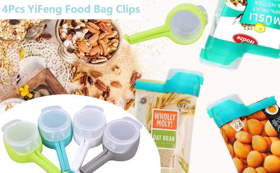  food bag clips with various food packaging