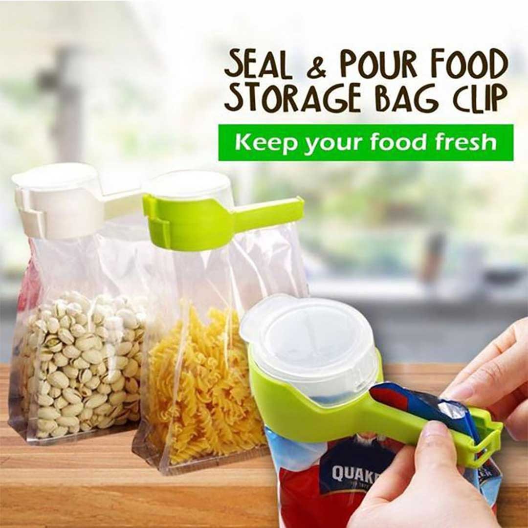 Seal and pour food storage bag clip
