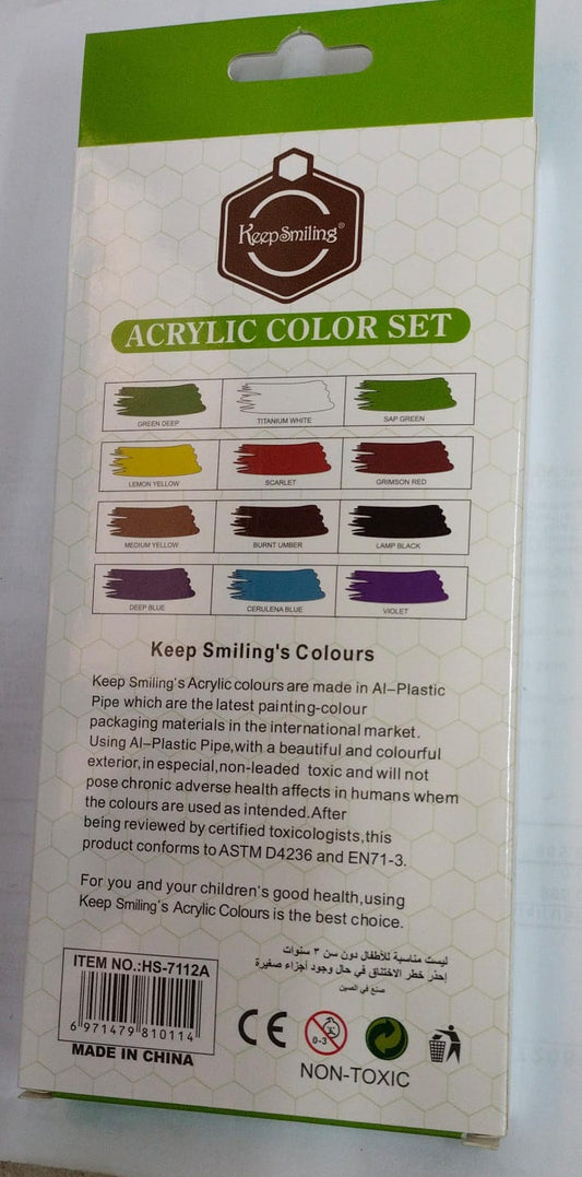 Acrylic Oil Glass Water Fabric Colour Paint Set - Pack Of 12 ( 12ml - 12 Tubes )