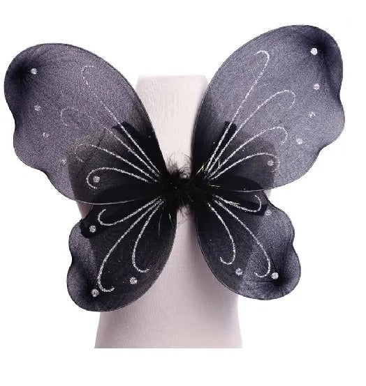 Kids Baby Fairy Wings Fashion Butterfly Wings Dress Up Party 3 pcs set (wing+Stick+ hairband) - black